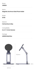 Adjustable Magnetic Aluminum Phone Stand for Desk