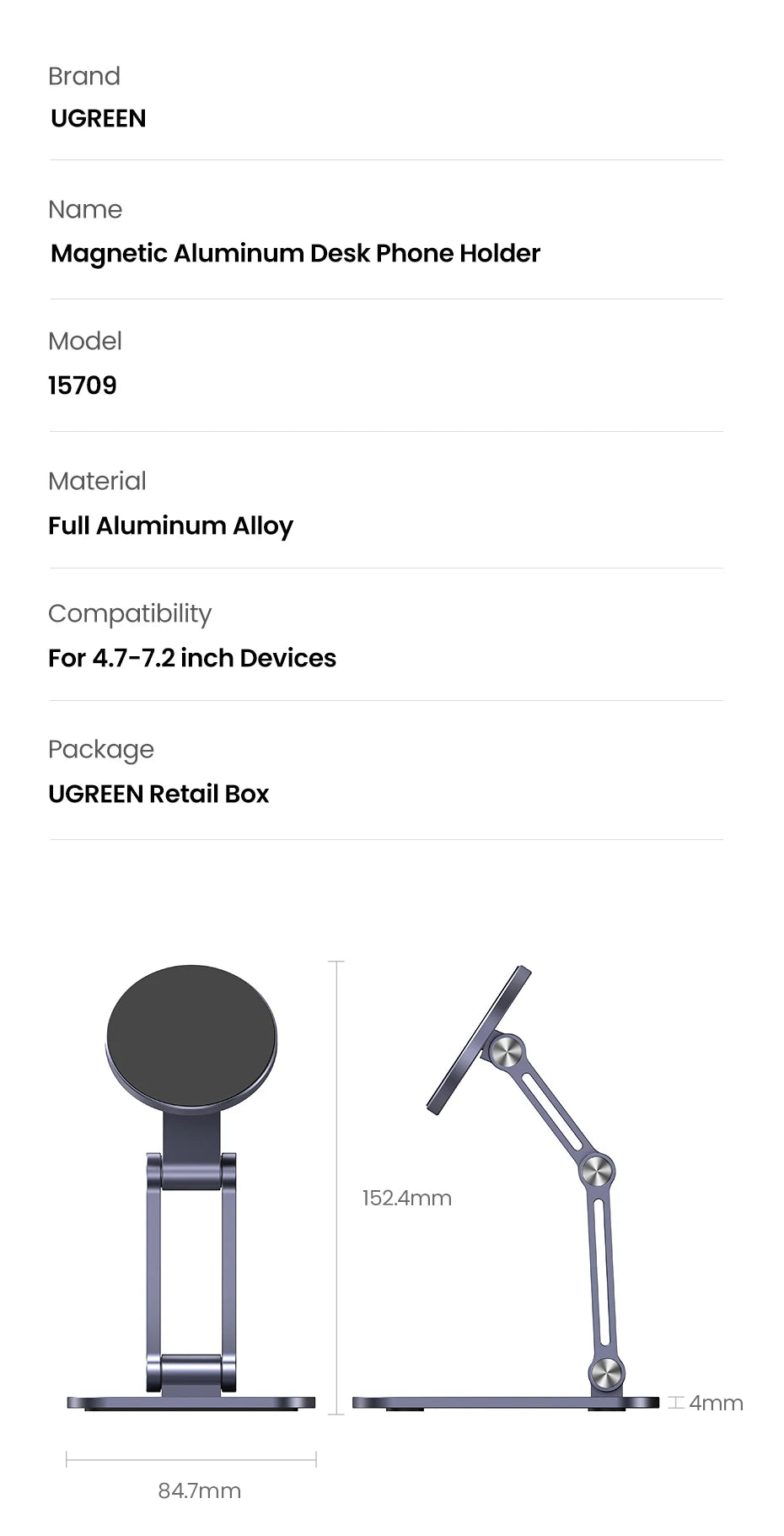 Adjustable Magnetic Aluminum Phone Stand for Desk