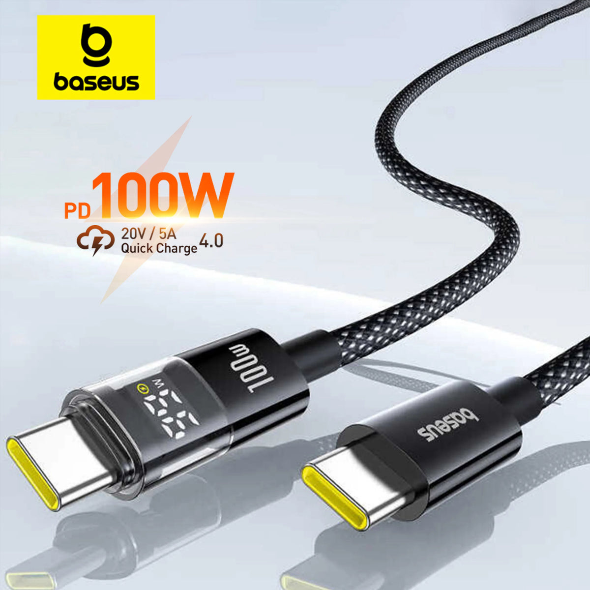 100W USB-C to USB-C Fast Charging Cable with LED Power Display