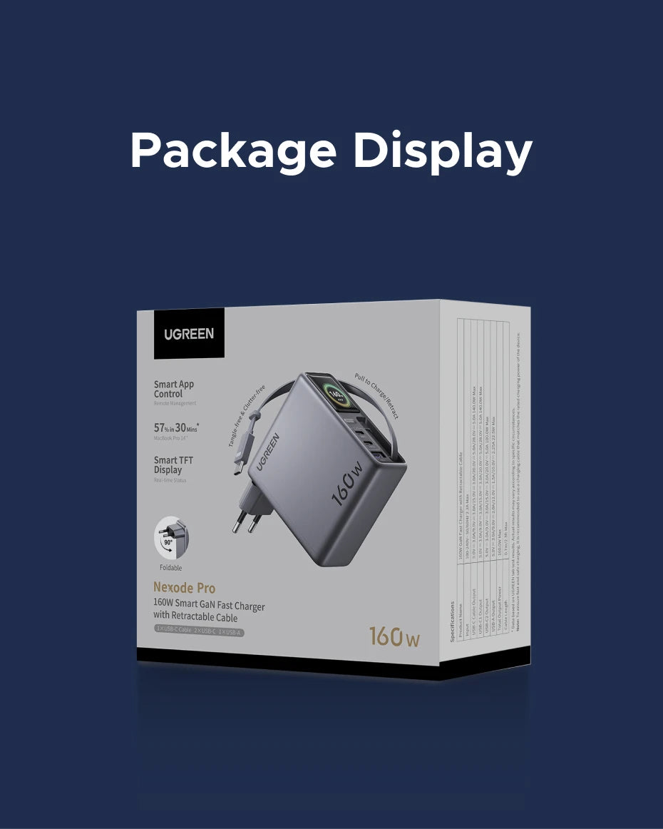 160W GaN Fast Charger with Smart Display and Retractable Cable - 26