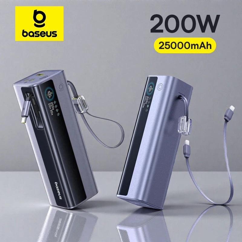200W 25000mAh Fast Charging Power Bank with Retractable Cables - 1