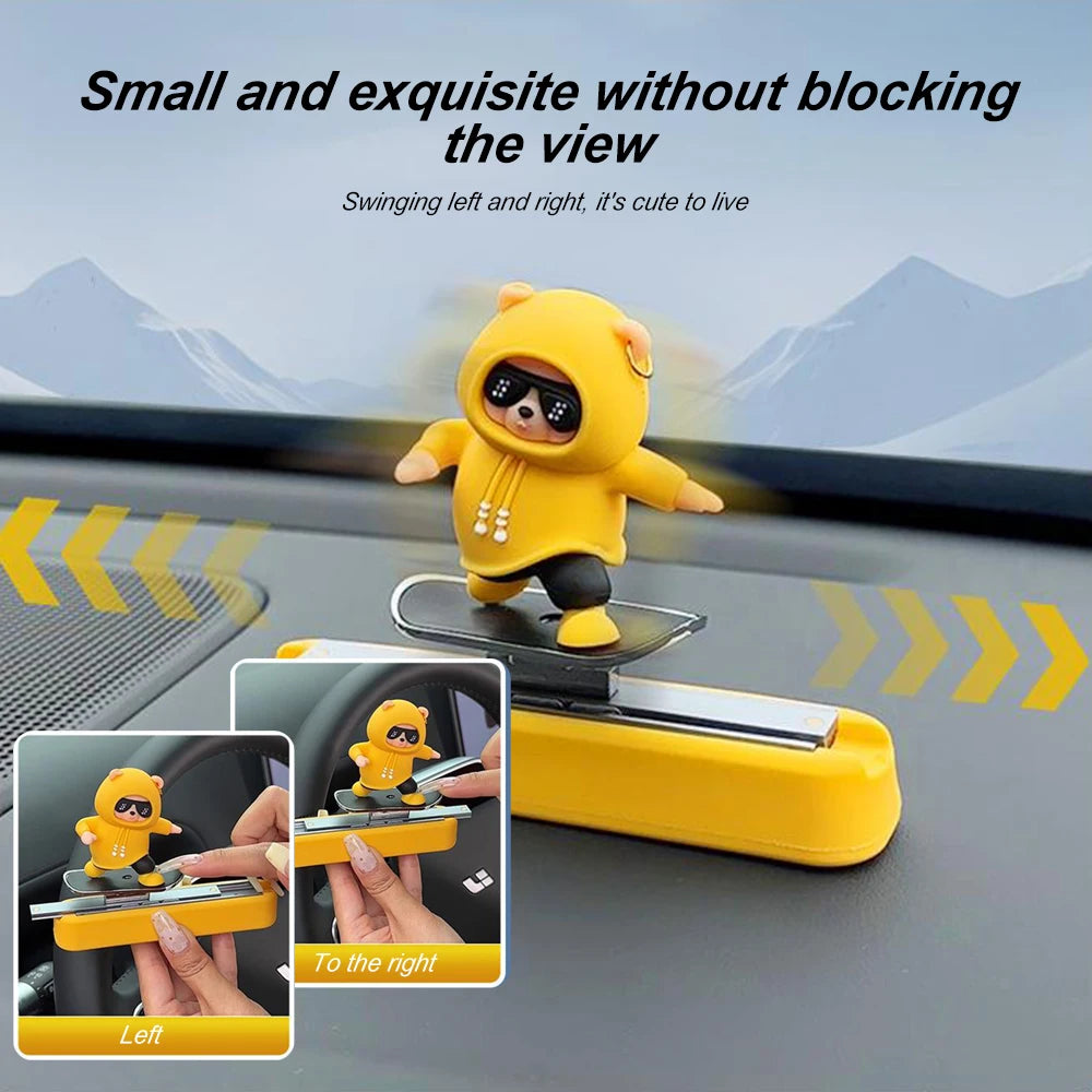 Skateboarding Bear Car Dashboard Ornament with Parking Number Plate
