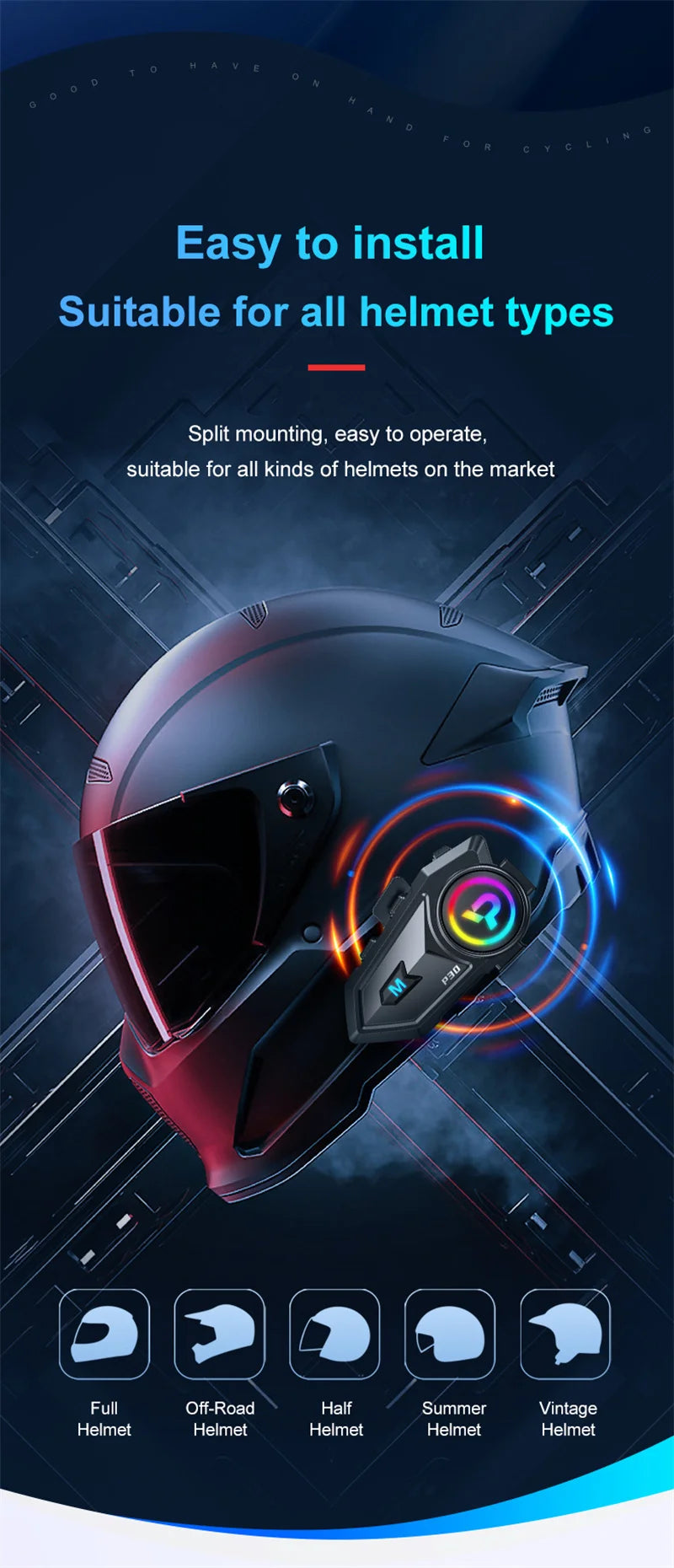 Motorcycle Helmet Bluetooth Intercom Headset 300M Range - 16