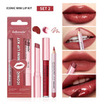 All-in-One Travel Lip Makeup Set with Liner, Lipstick, and Gloss
