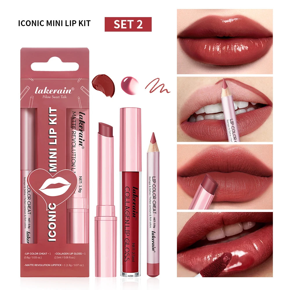 3-Piece Matte Lipstick and Lip Gloss Makeup Set - 23
