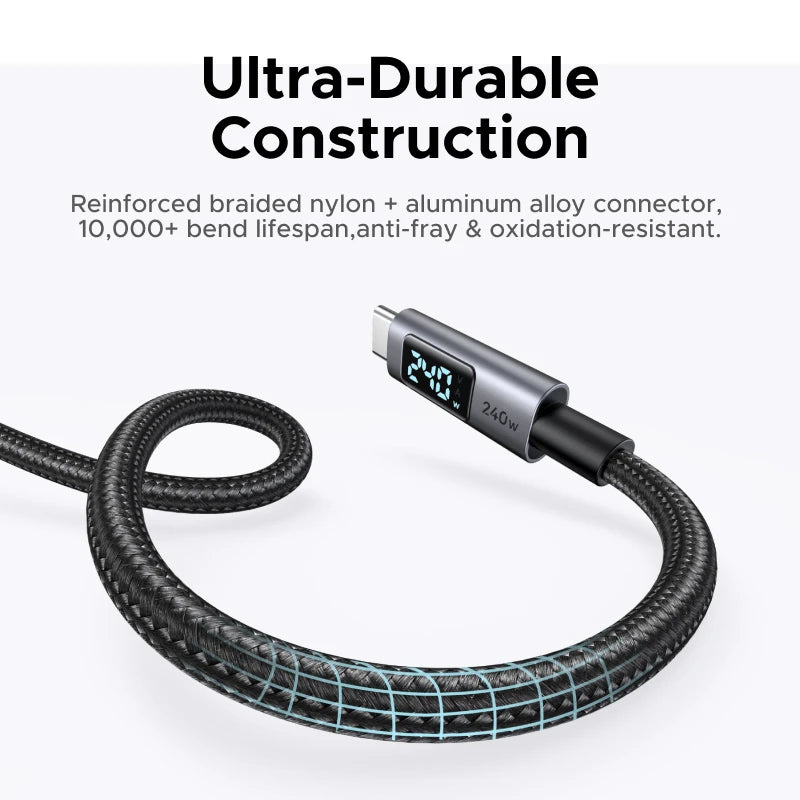 240W USB-C Fast Charging Cable with LED Real-Time Power Display