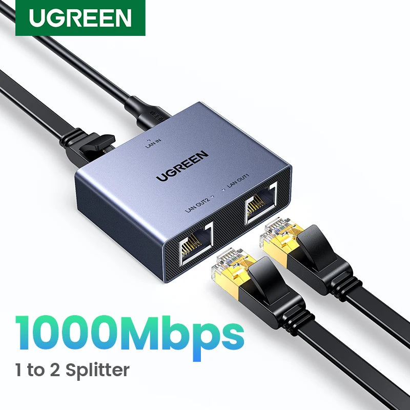 1000Mbps RJ45 Ethernet Splitter 1 to 2 Port Adapter