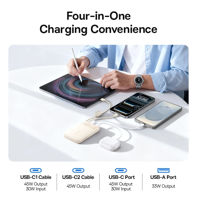 45W Fast Charging Power Bank with Dual Built-in USB-C Cables - 4