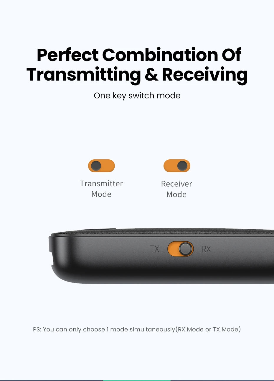 2-in-1 Bluetooth 5.0 Transmitter and Receiver for Car and Home Audio