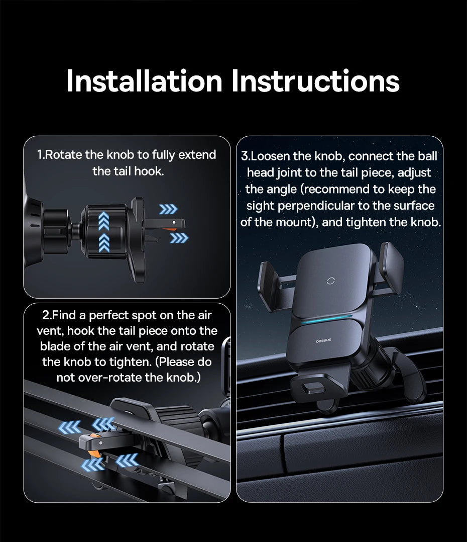 15W Fast Wireless Car Phone Charger with Automatic Clamp