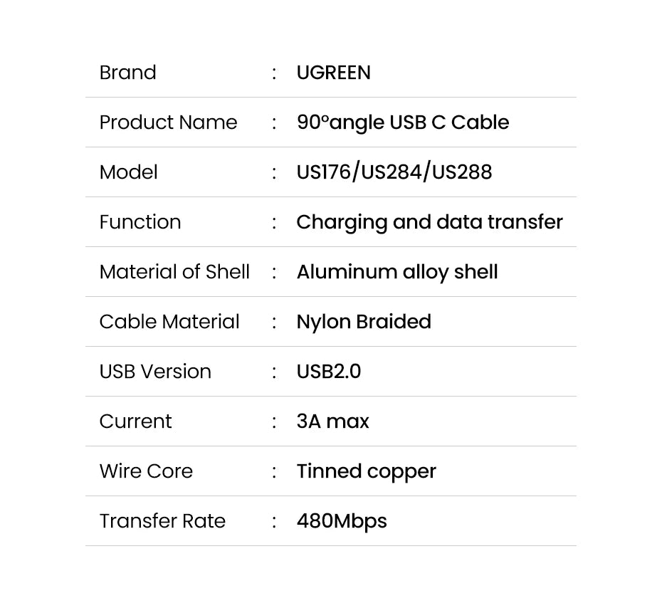90-Degree USB-C Fast Charging and Data Sync Cable - 19
