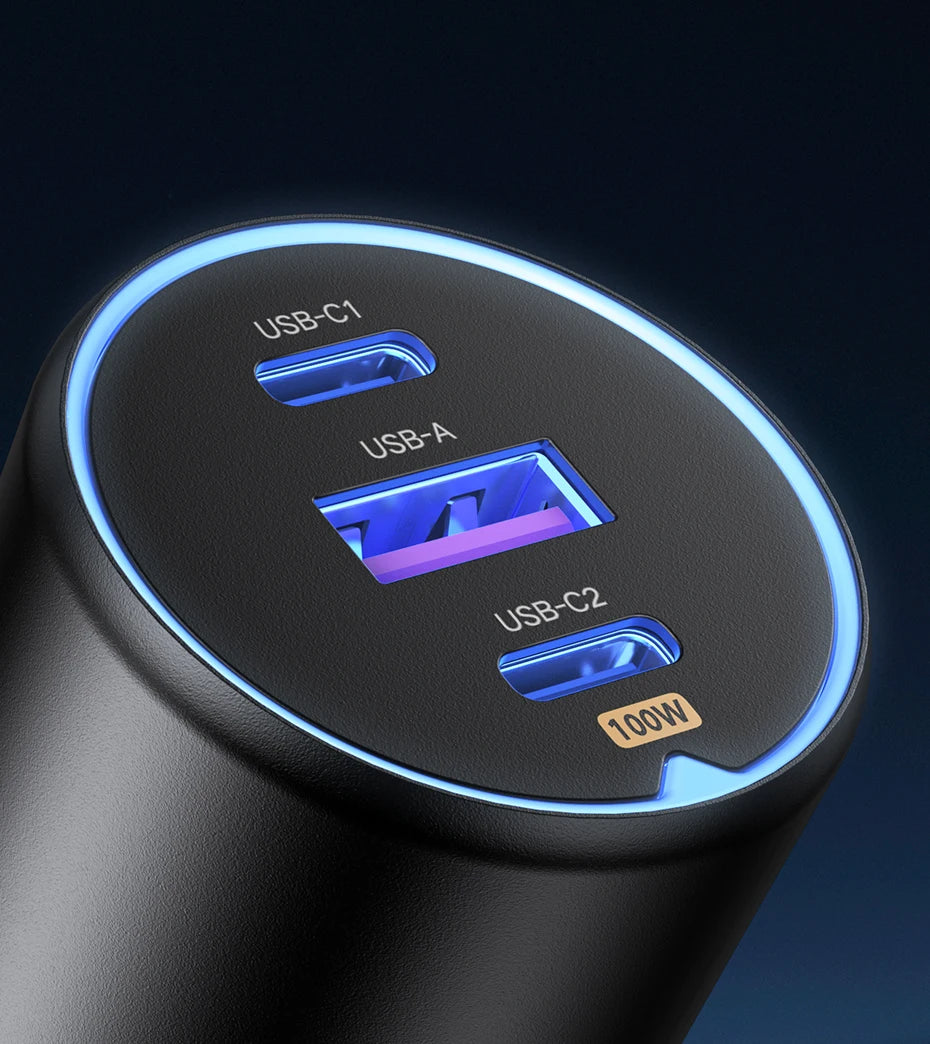 130W 3-Port Fast Car Charger for Laptops and Smartphones