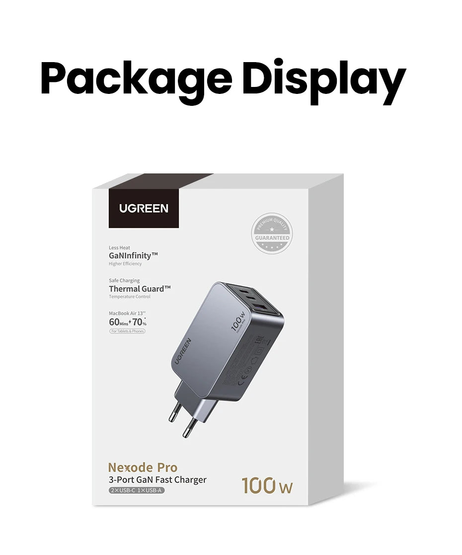 100W GaN Fast USB-C Wall Charger for Laptops and Smartphones