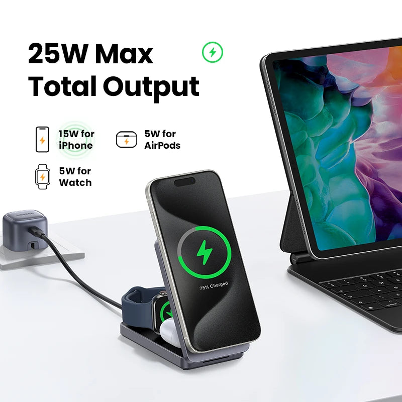 3-in-1 Magnetic Wireless Charging Stand for iPhone and Apple Watch - 2