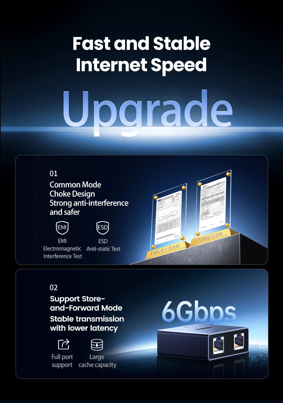 1000Mbps RJ45 Ethernet Splitter 1 to 2 Port Adapter