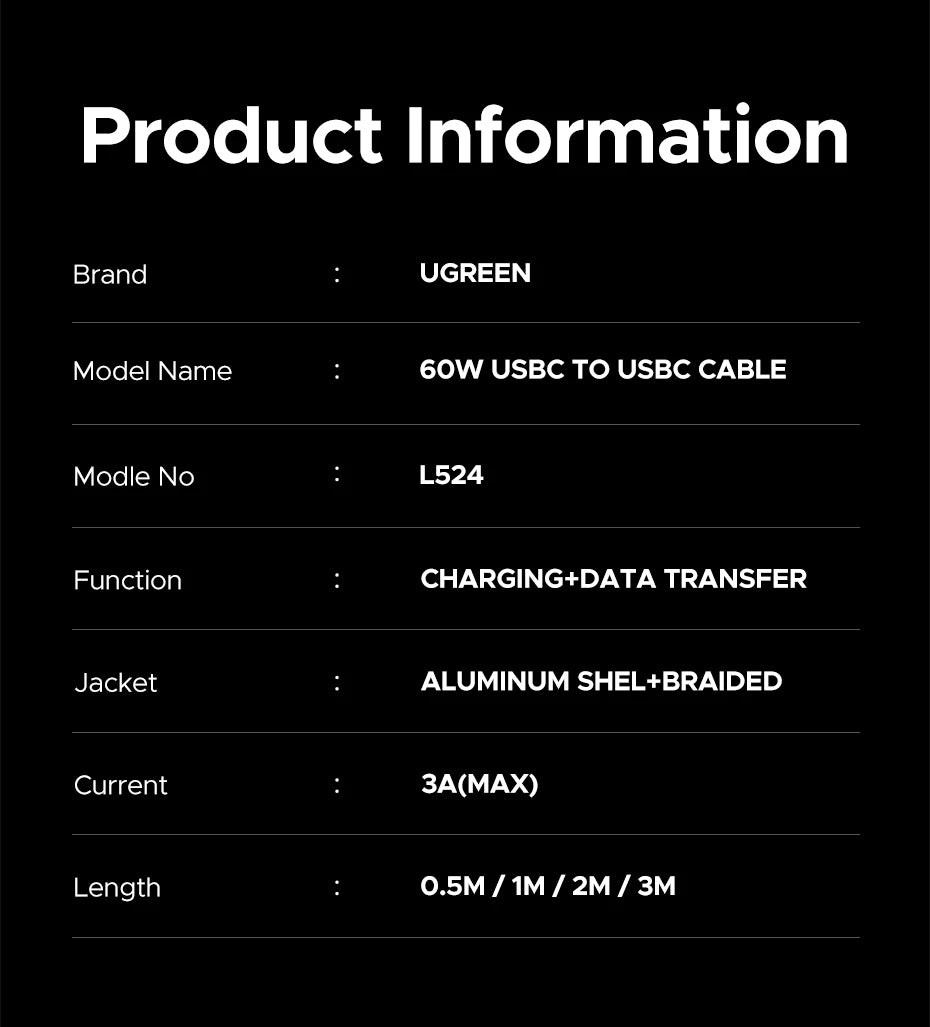60W USB-C to USB-C Fast Charging and Data Cable - 16