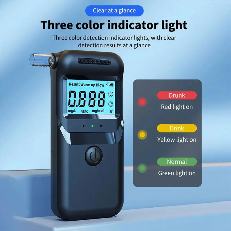 Digital Breathalyzer Alcohol Detector with LCD Display and 3 Color Alert