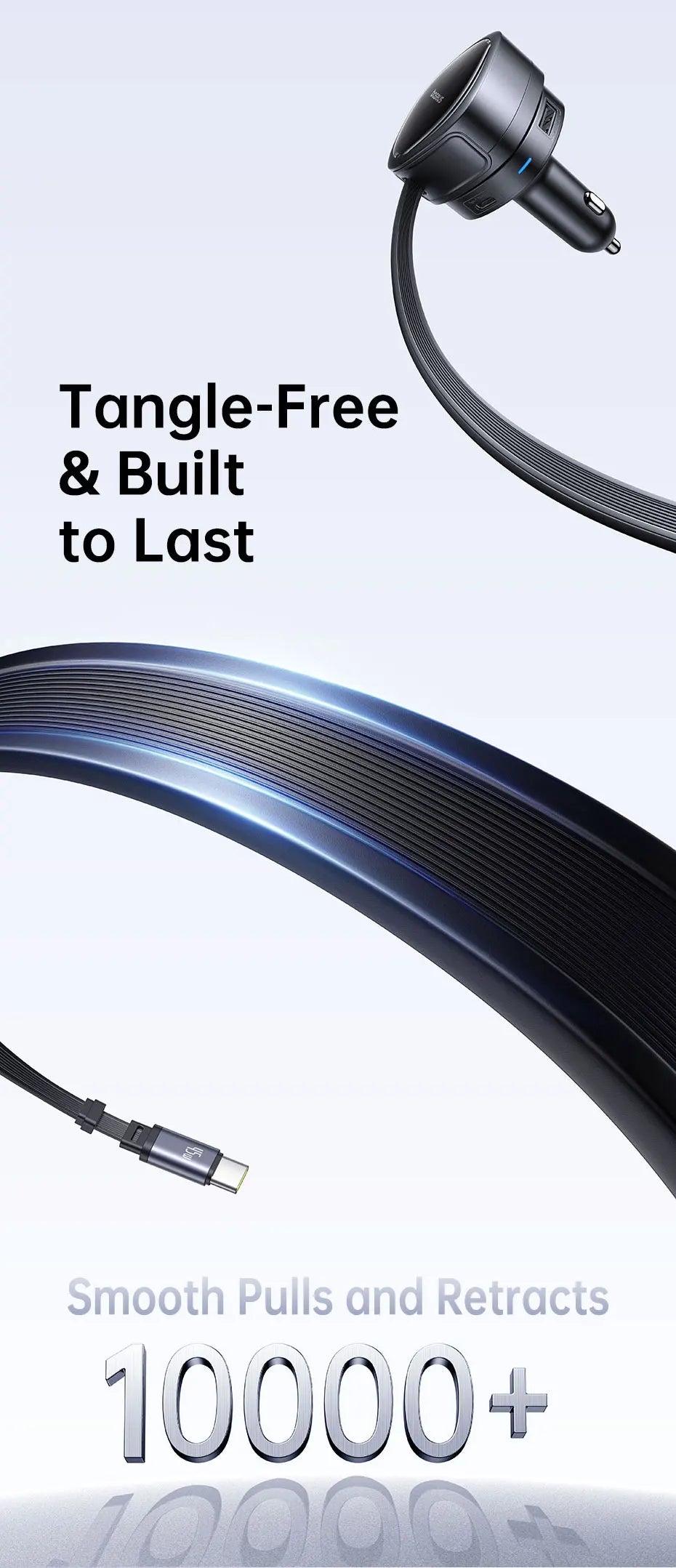 60W Retractable Fast Car Charger with 3 Ports