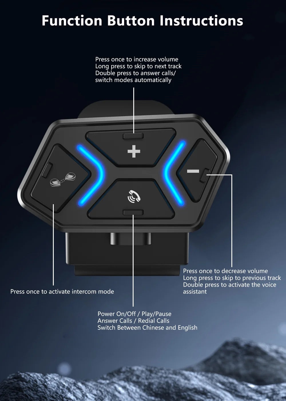 Bluetooth 5.4 Motorcycle Helmet Intercom Headset