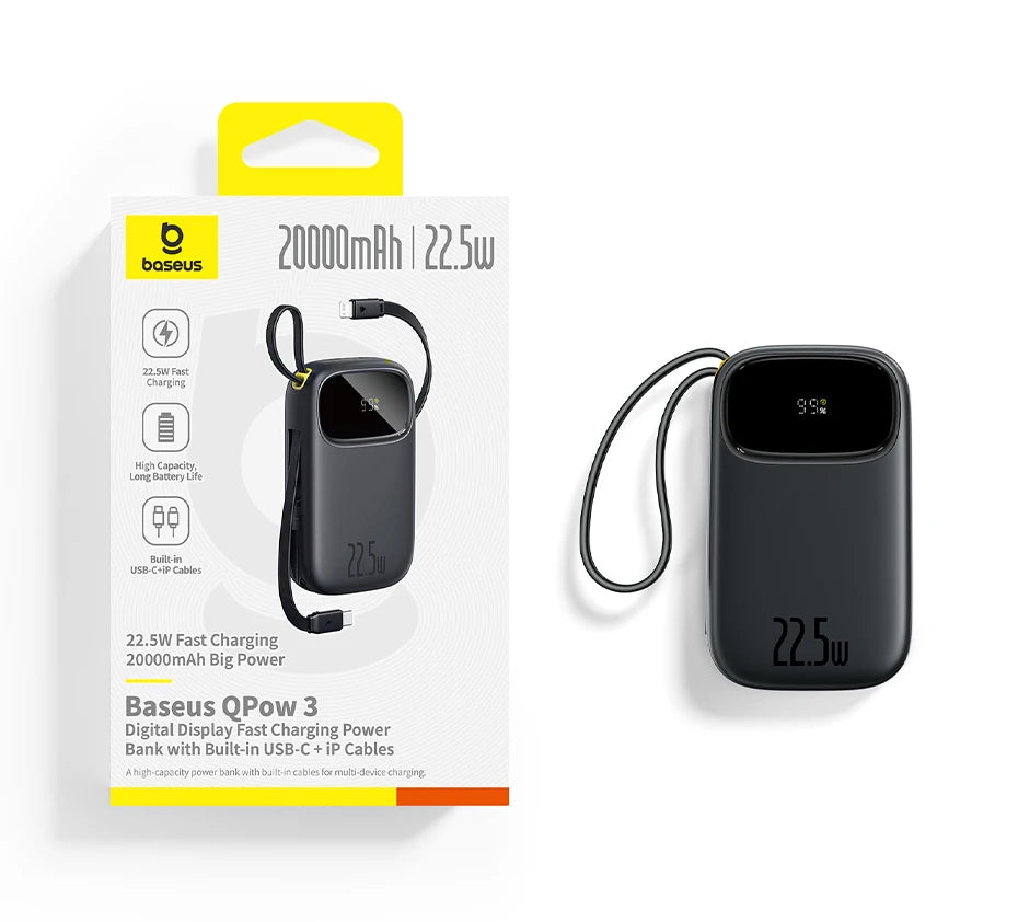 22.5W Fast Charging Power Bank with Built-in Cables