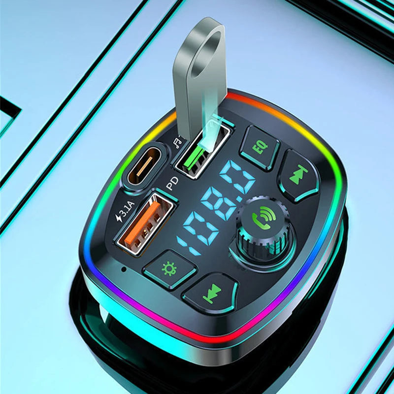 Bluetooth 5.0 FM Transmitter Car Charger PD 18W USB Dual Port Adapter