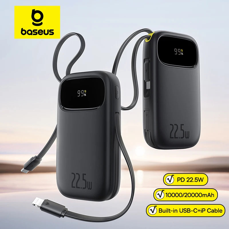 22.5W Fast Charging Power Bank with Built-in Cables