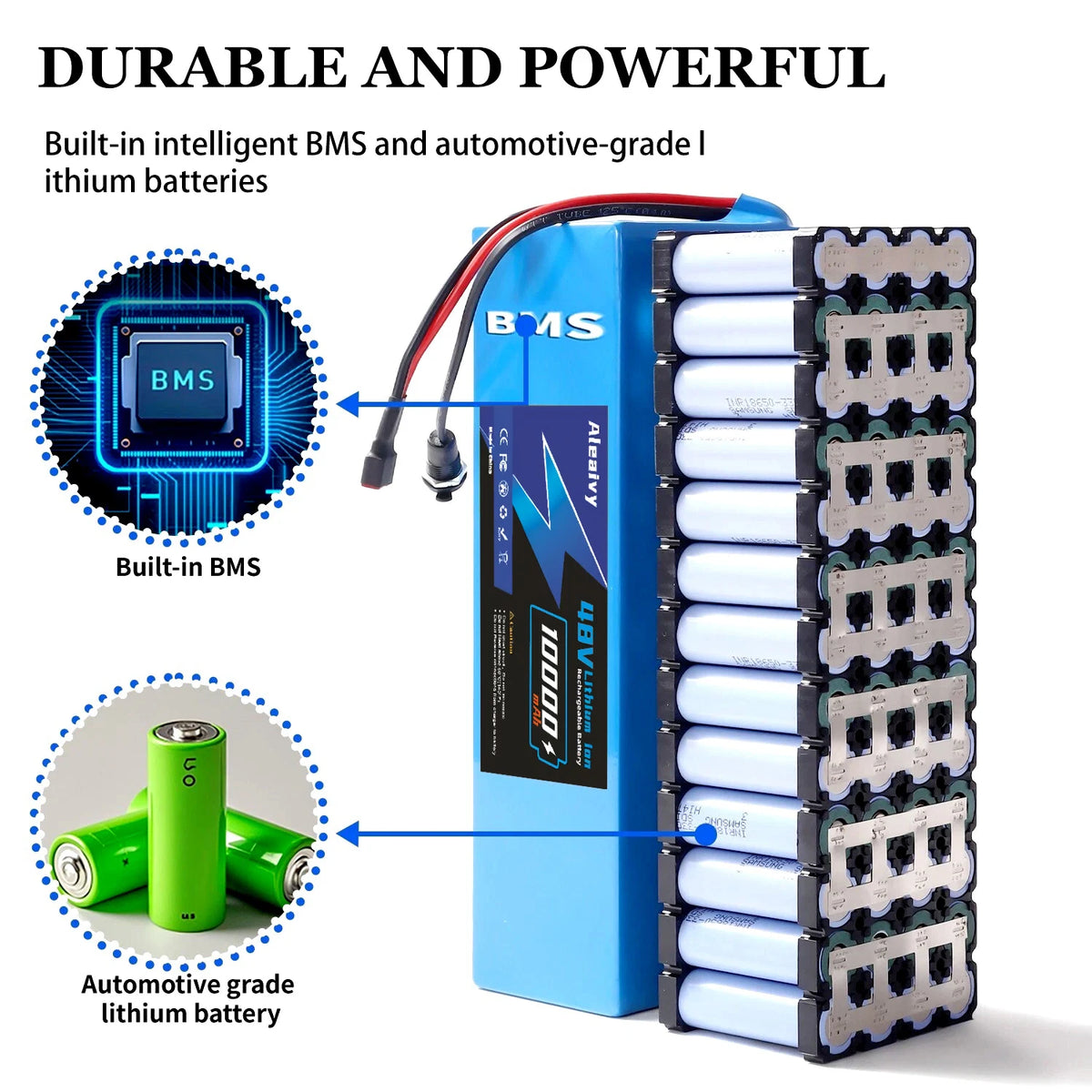 48V Rechargeable Lithium-Ion E-Bike Battery Pack with BMS