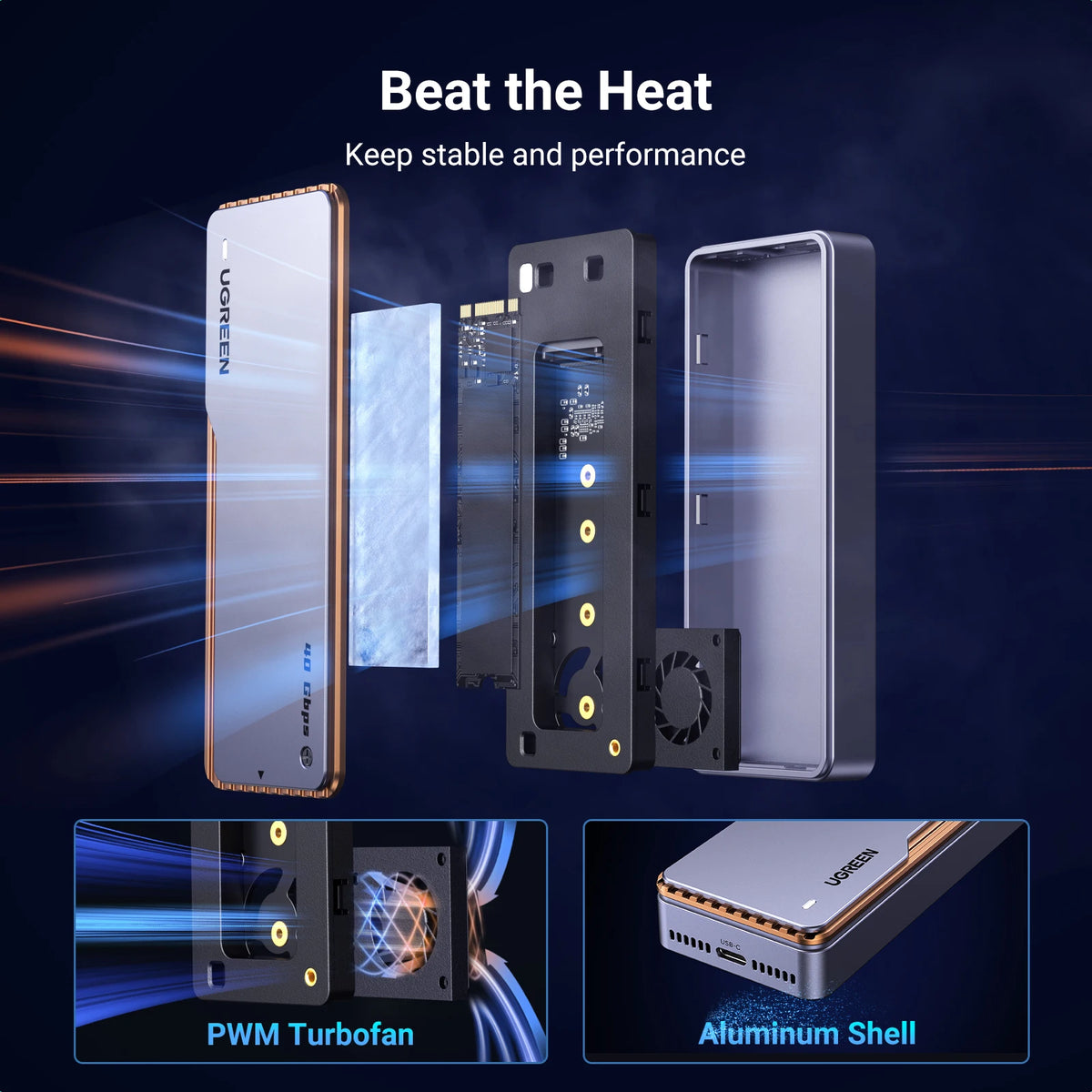 40Gbps USB4 NVMe M.2 SSD Enclosure with Cooling System