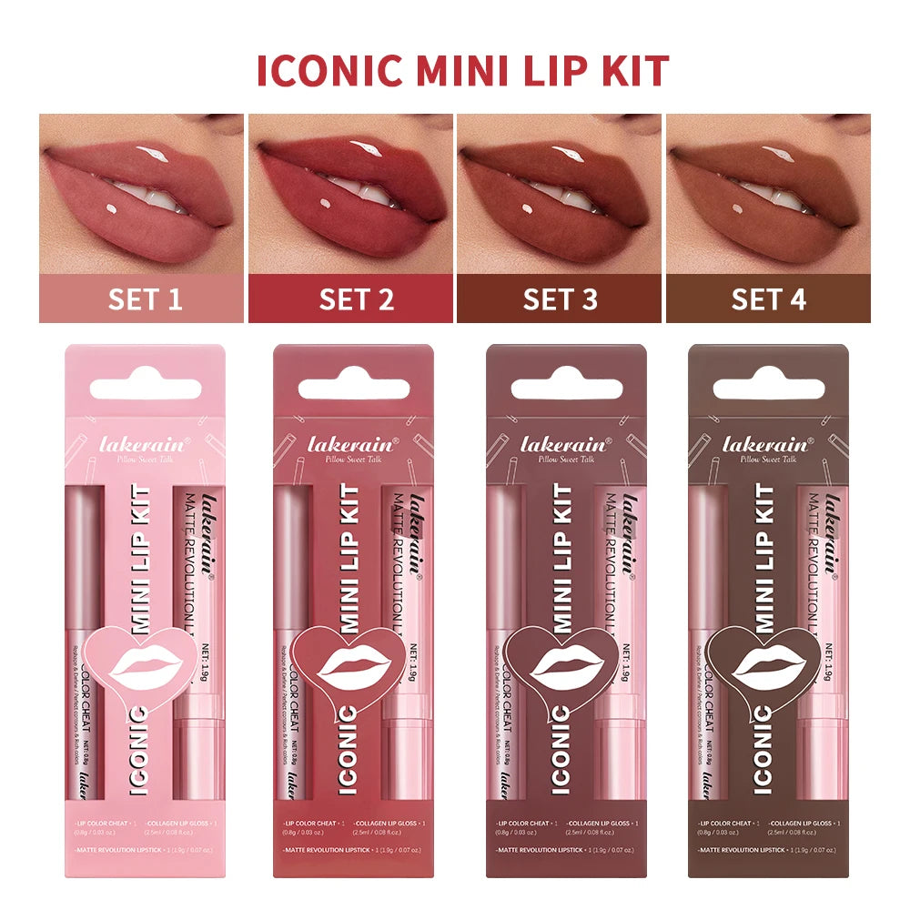 3-Piece Matte Lipstick and Lip Gloss Makeup Set