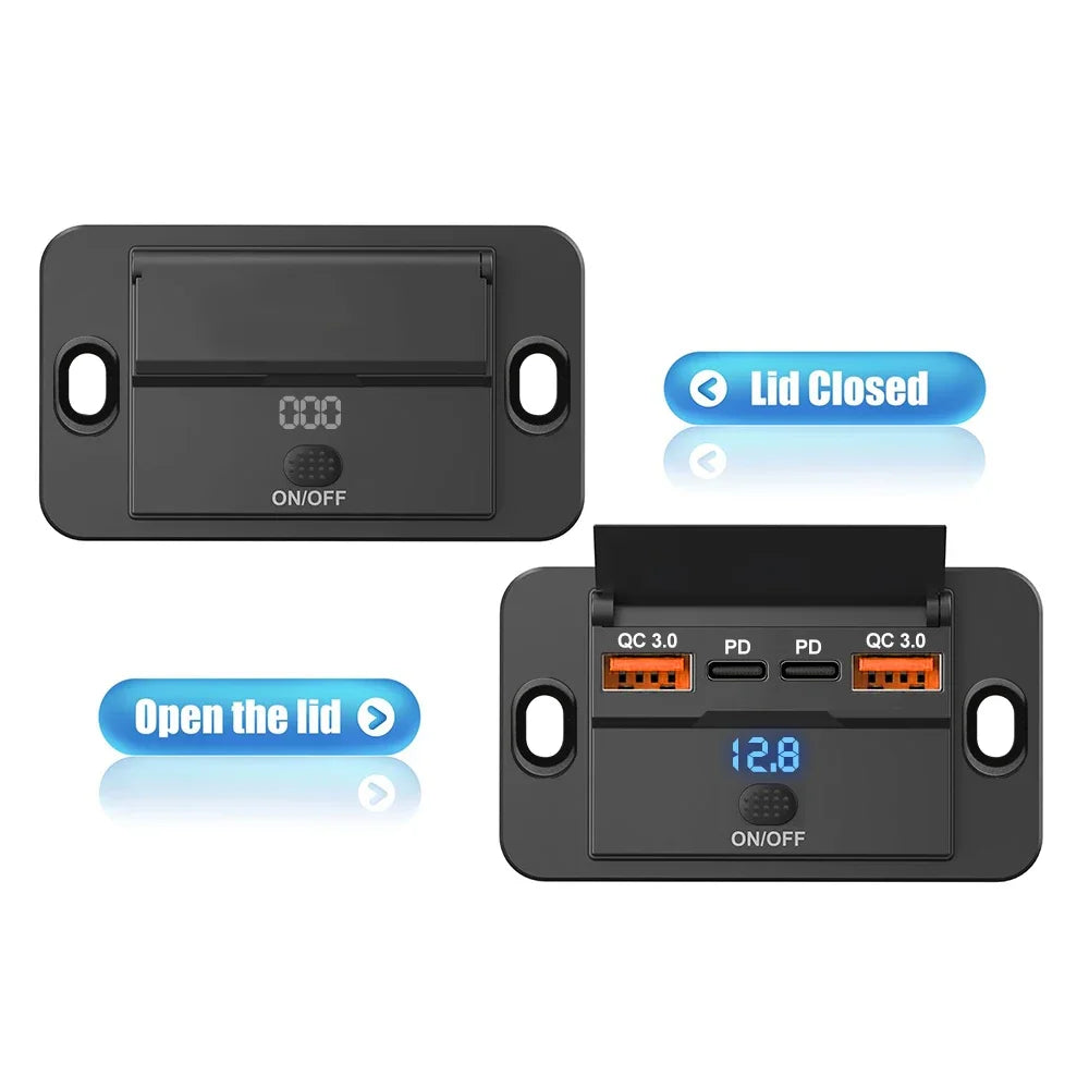 3 or 4 Port USB PD and QC3.0 Fast Charging Socket with LED Display