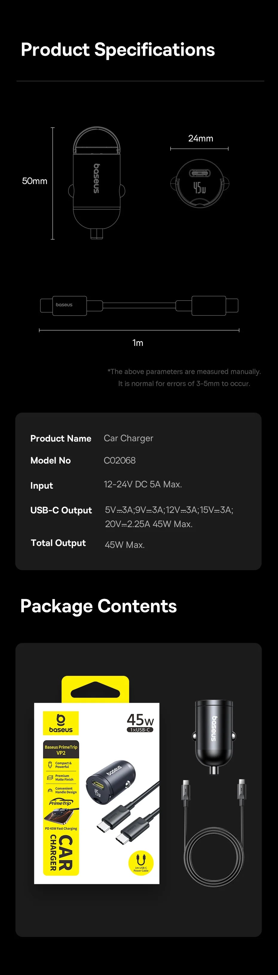 45W USB-C Fast Car Charger for Smartphones and Tablets