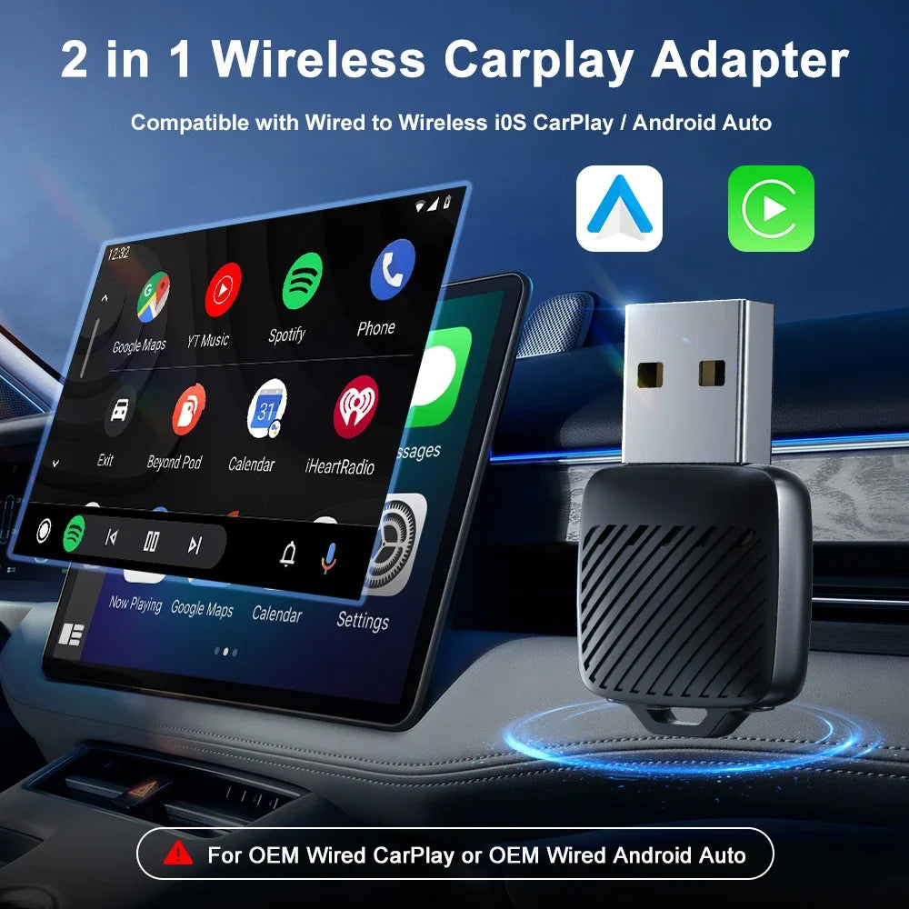 2-in-1 Wired to Wireless CarPlay and Android Auto Adapter Dongle