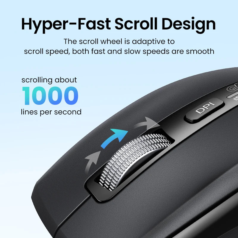 Ergonomic Wireless Bluetooth Mouse with Hyper-Fast Scroll