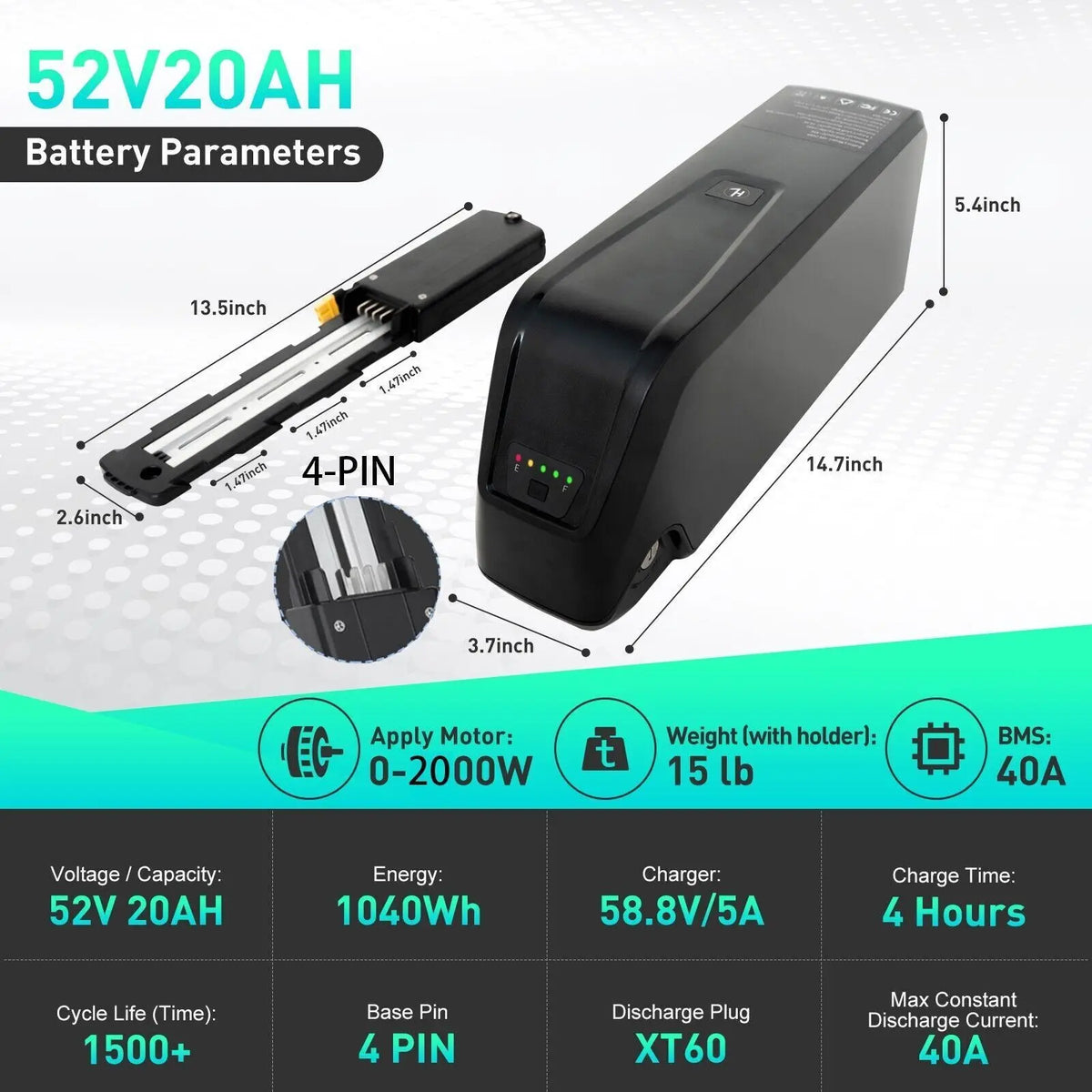 Electric Bicycle Lithium Ion Battery Pack for E-Bike 36V 48V 52V