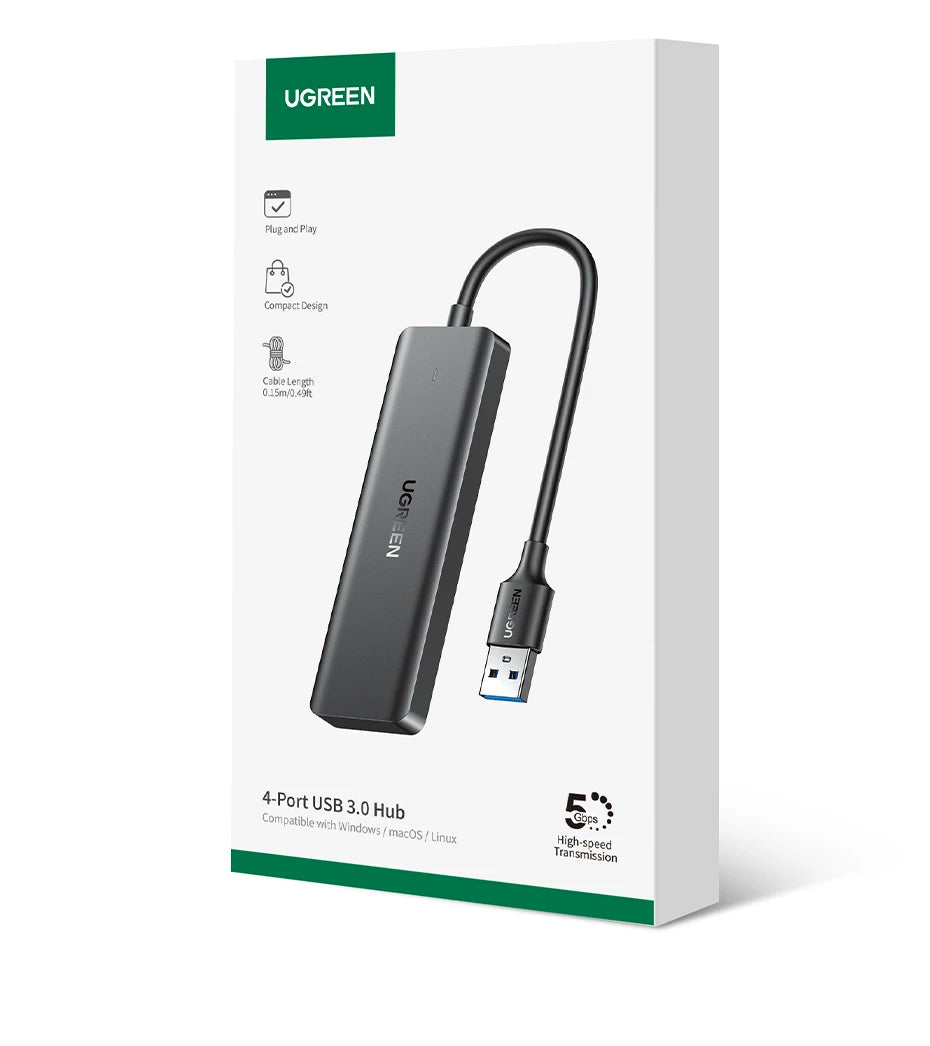 4-Port USB 3.0 Data Hub Splitter for Laptops and Desktop PCs