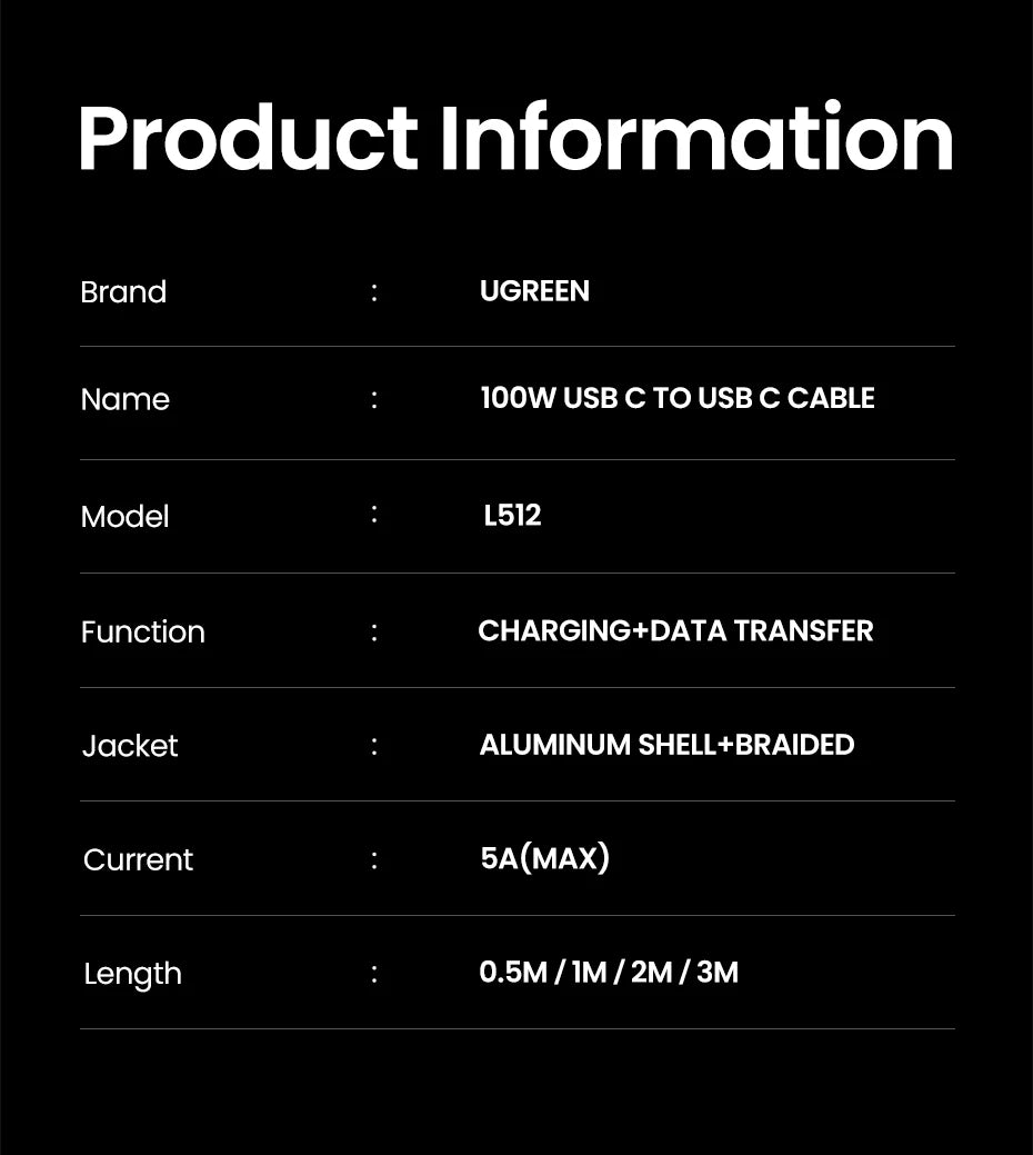 100W USB-C to USB-C Fast Charging Cable for Laptops and Smartphones