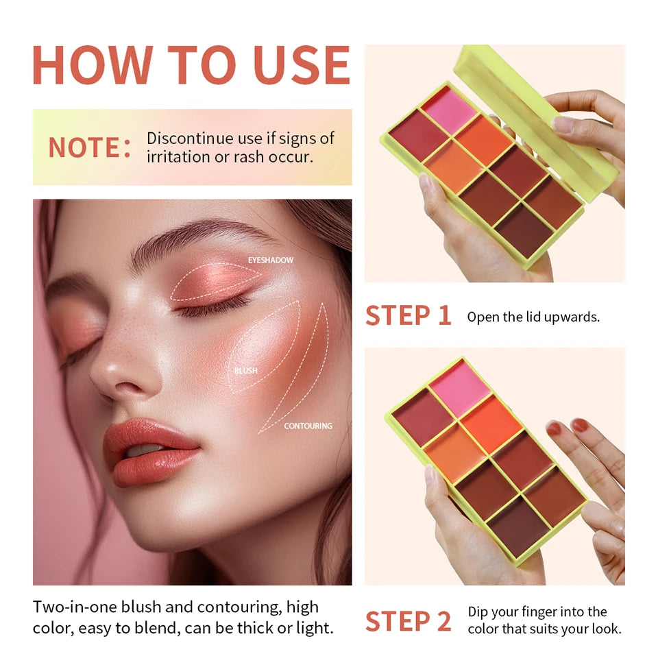 8-Color Cream Blush and Highlighter Makeup Palette - 14
