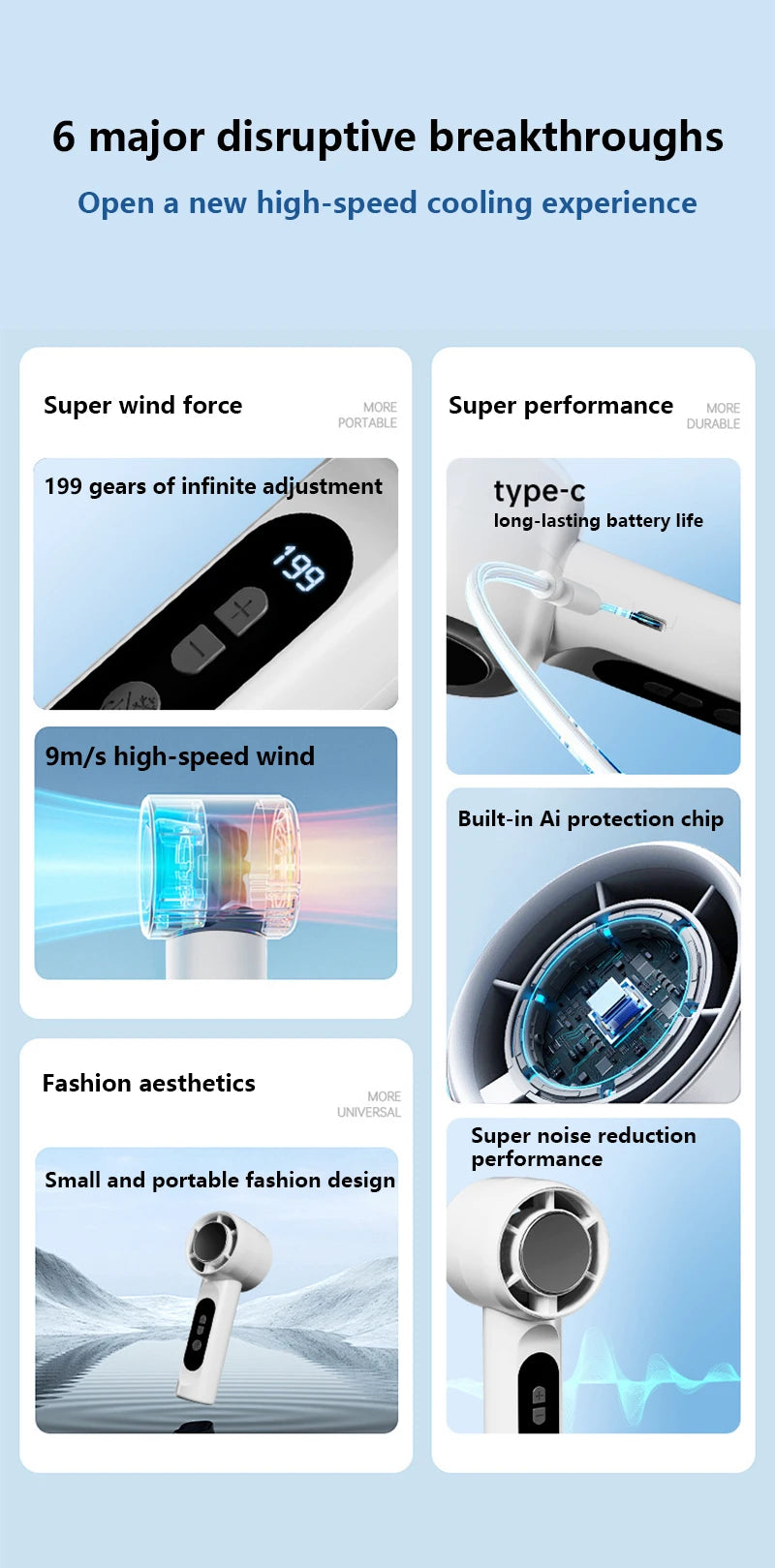 Portable Handheld Turbo Fan with Ice Cooling Tech
