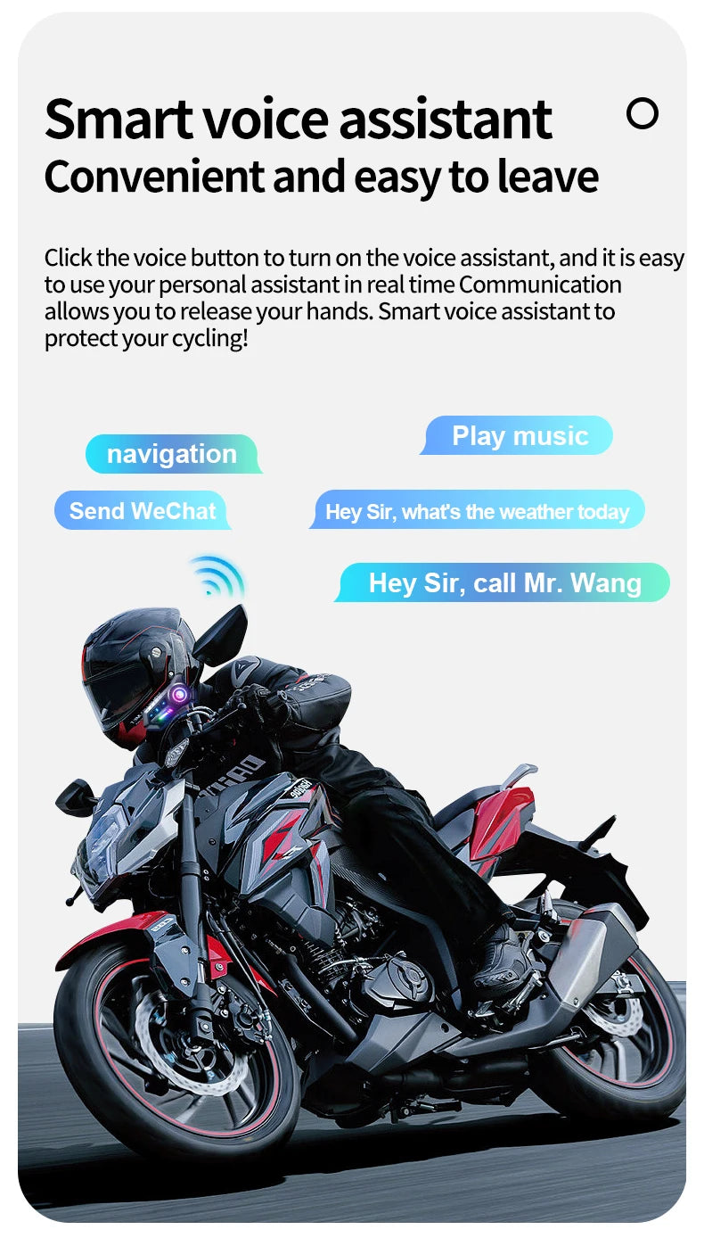 Bluetooth 5.4 Motorcycle Helmet Headset with RGB Lights and IP67 Rating