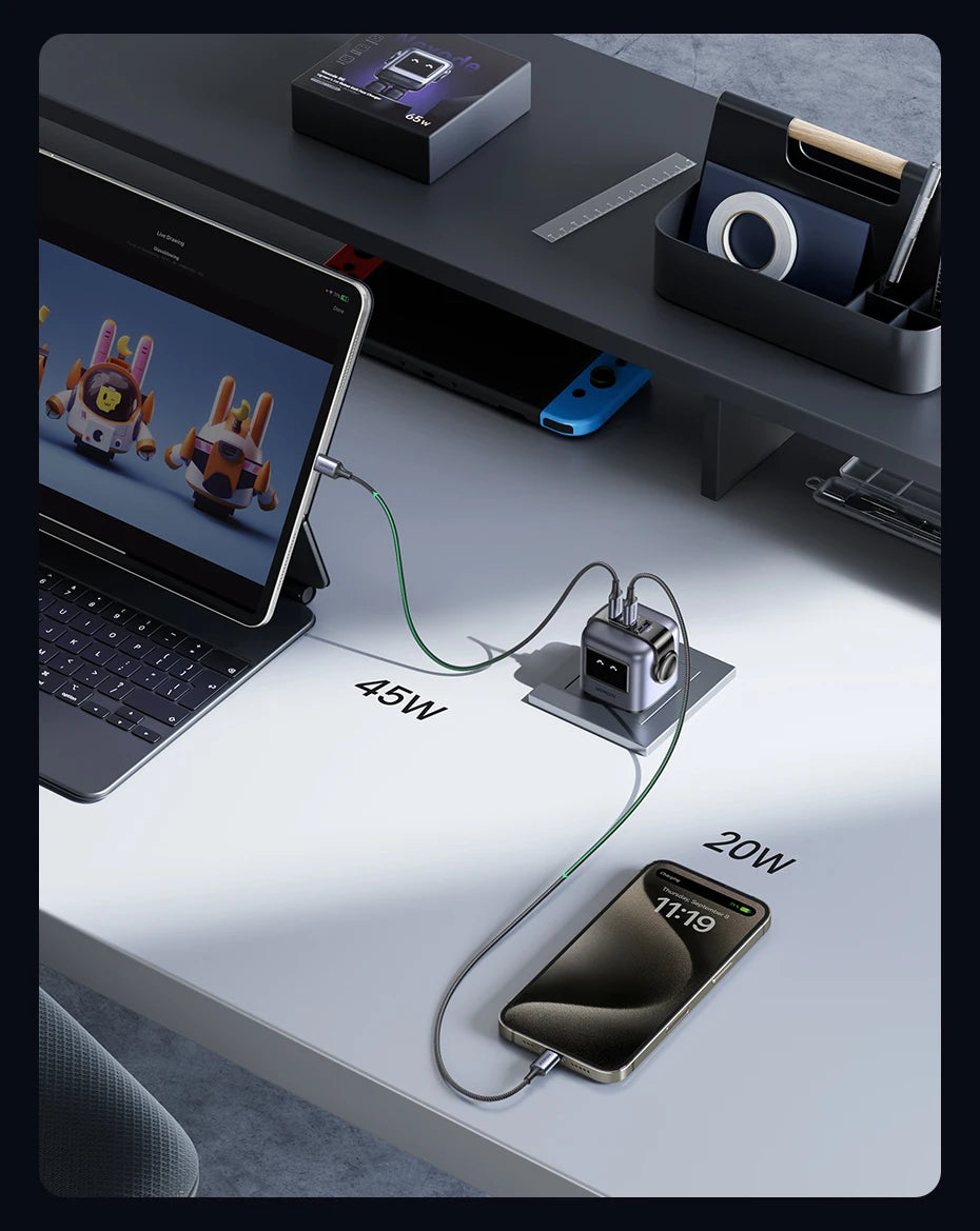 65W GaN USB-C Fast Charger with LED Display for Laptops and Phones - 13