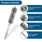 Stainless Steel Bore Cleaning Brush Set with 1/4" Hex Shank
