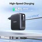 67W GaN Fast Charger with Retractable USB-C Cable for Laptops and Phones