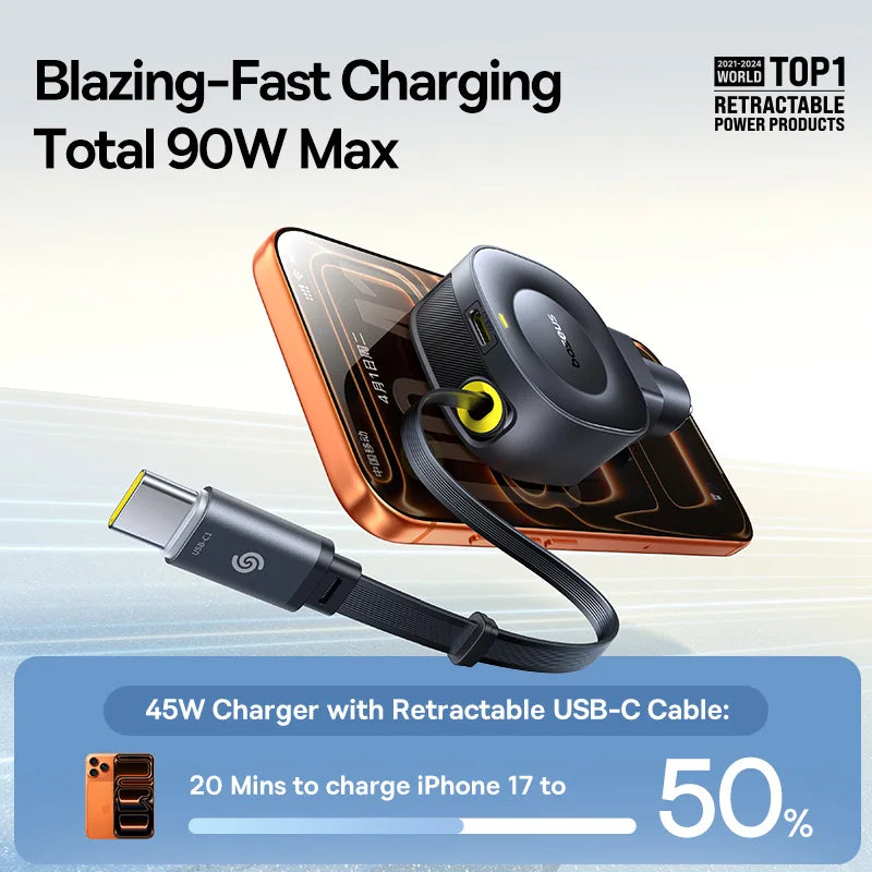 45W Dual USB-C Fast Car Charger with Retractable Cable - 2