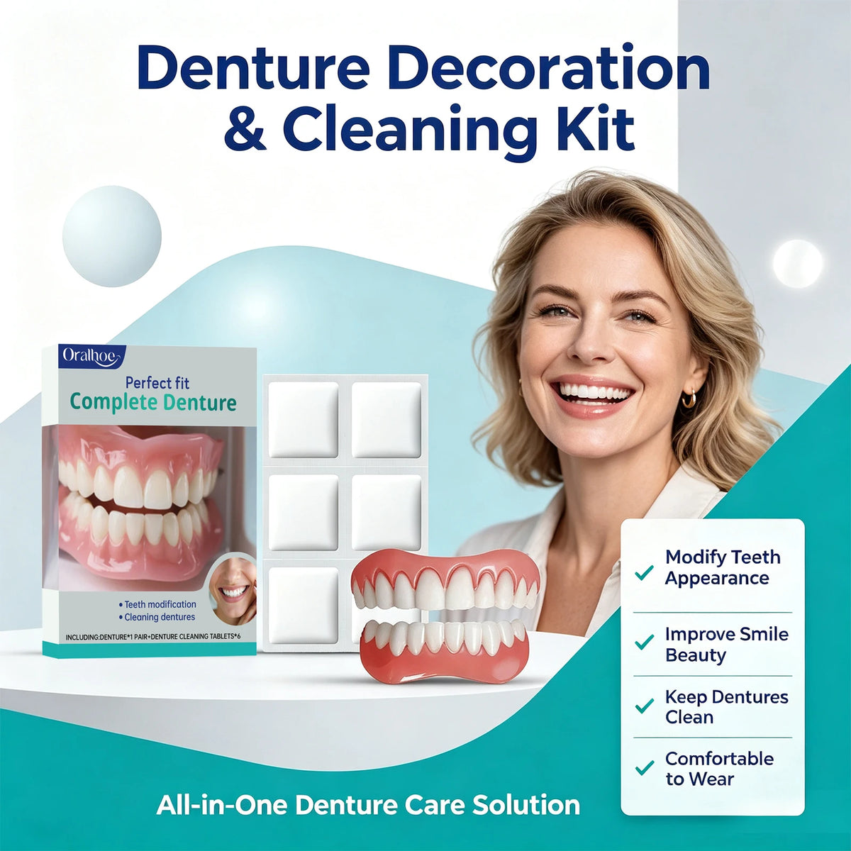 Cosmetic Denture Set for Covering Missing or Stained Teeth