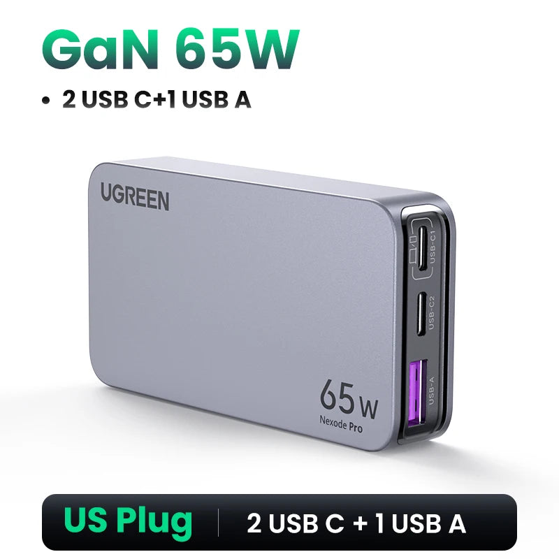 65W GaN Fast Wall Charger for Laptops and Smartphones