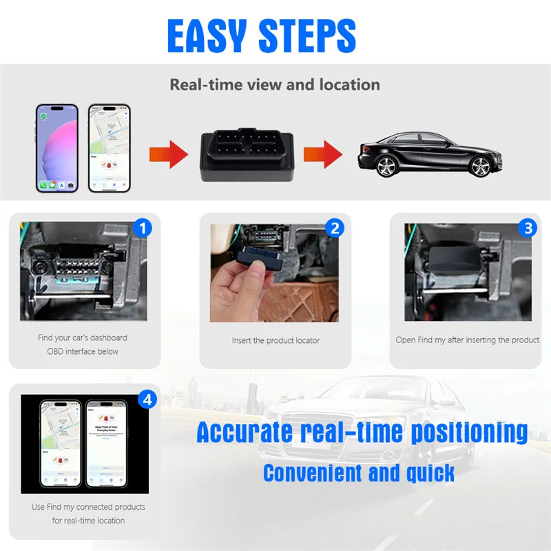 OBD GPS Real-Time Vehicle Tracker for Apple Find My