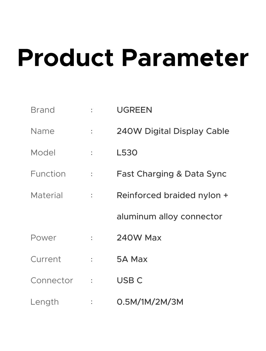 240W USB-C Fast Charging Cable with LED Real-Time Power Display - 25