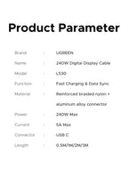 240W USB-C Fast Charging Cable with LED Real-Time Power Display
