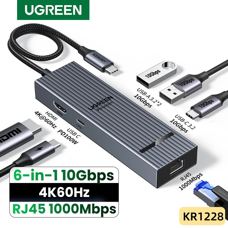6-in-1 USB-C Hub with 4K 60Hz HDMI and 100W PD Charging