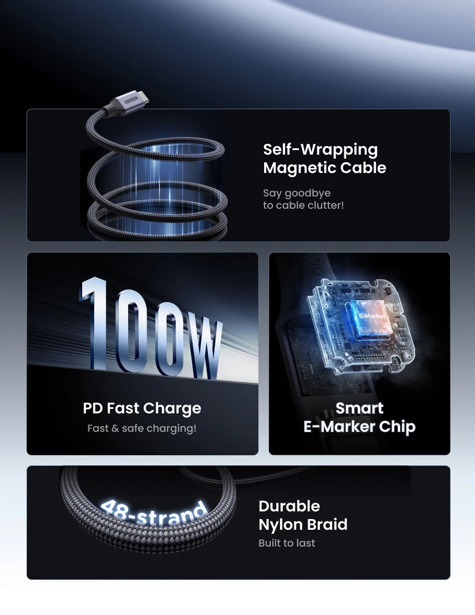 100W Magnetic USB-C to USB-C Fast Charging Data Cable